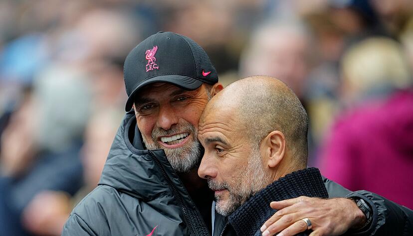 Pep Guardiola (r.) spricht auch vor seinem 1000. Spiel als Trainer nur höchsten Tönen von Jürgen Klopp. Pep Guardiola (r.) spricht auch vor seinem 1000. Spiel als Trainer nur höchsten Tönen von Jürgen Klopp.