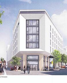 So sieht in einer Visualisierung der geplante Hotel-Neubau aus. So sieht in einer Visualisierung der geplante Hotel-Neubau aus.