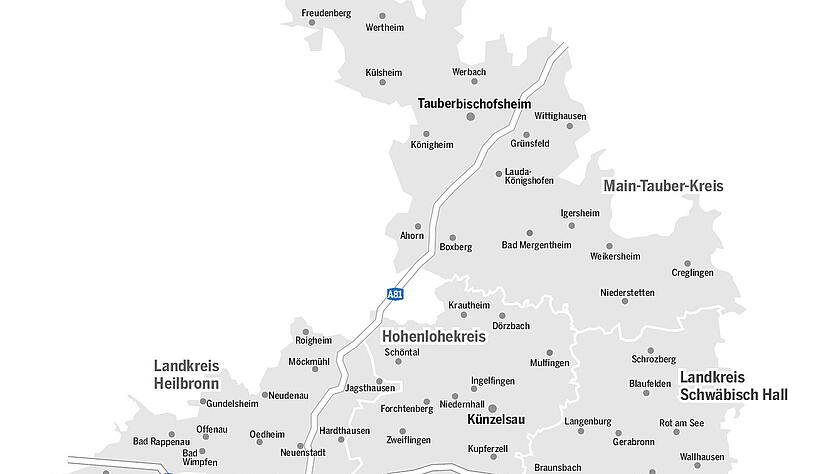 Ganz schön groß: Die Region Heilbronn-Franken vereint unterschiedliche Landstriche (tippen/klicken, um eine größere Ansicht zu erhalten). Grafik: HSt Ganz schön groß: Die Region Heilbronn-Franken vereint unterschiedliche Landstriche (tippen/klicken, um eine größere Ansicht zu erhalten). Grafik: HSt