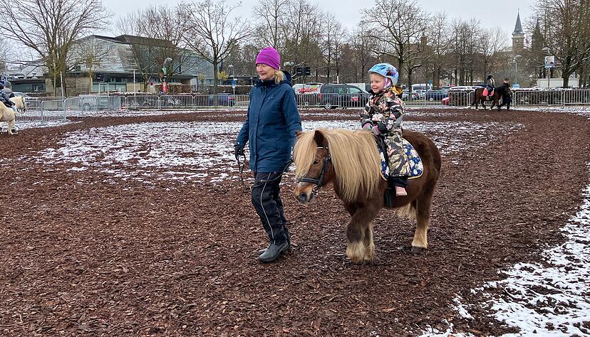 Am Sonntagmittag ist auf der Herrenwiese Ponyreiten angesagt – für junge Pferdemarkt-Besucher ein Highlight.