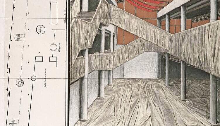 Verh&uuml;llte Fu&szlig;b&ouml;den und Treppen und bedeckte Fenster: Projekt f&uuml;r das Museum K&uuml;nzelsau, 1994.