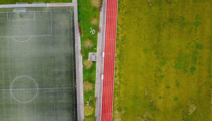 Das Rasenspielfeld (rechts) des FSV ist durch einen Sch&auml;dling so stark in Mitleidenschaft gezogen, dass er gesperrt werden musste. Der benachbarte Kunstrasenplatz muss aus Altersgr&uuml;nden ersetzt werden.