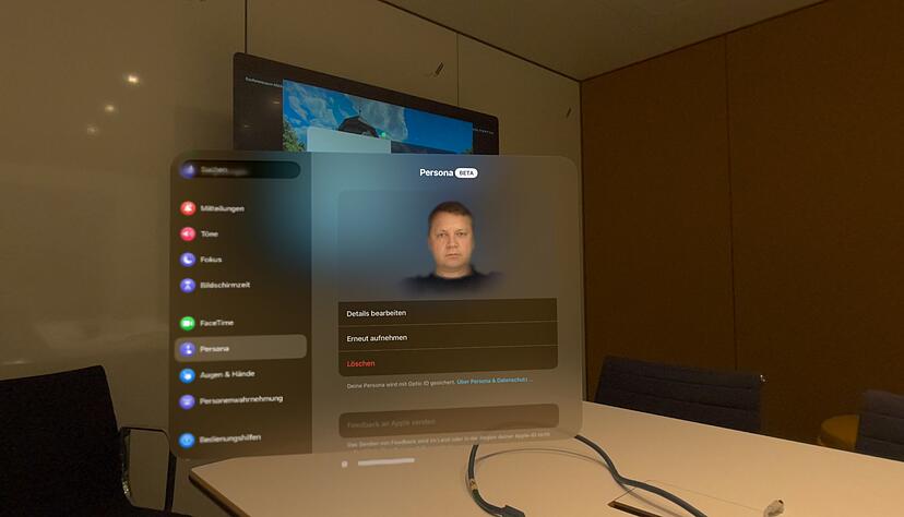 Mit Hilfe der &laquo;Persona&raquo;-Hologramme kann man sich mit anderen Tr&auml;gern der Vision Pro im virtuellen Raum unterhalten. Es ist eine Art 3D-Facetime.
