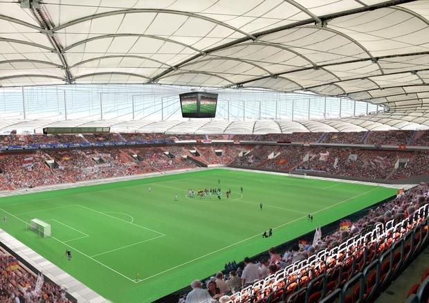 So soll es ab 2011 in der Mercedes-Benz-Arena aussehen. Die Laufbahn ist verschwunden, die Fans hinter den Toren sind näher dran am Spielfeld. Computeranimation: asp So soll es ab 2011 in der Mercedes-Benz-Arena aussehen. Die Laufbahn ist verschwunden, die Fans hinter den Toren sind näher dran am Spielfeld. Computeranimation: asp