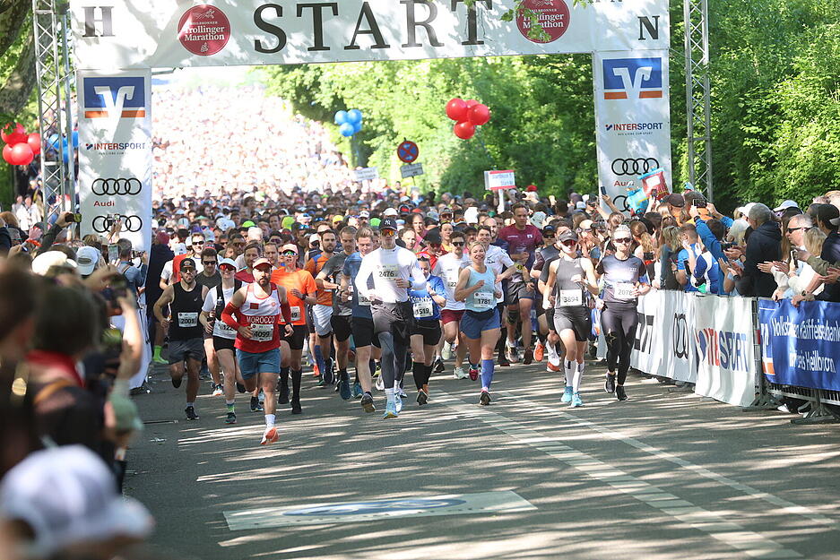 Rund 7000 Läufer verteilt auf mehrere Distanzen liefen mit vollem Elan am Heilbronner Trollinger-Marathon am Sonntag, dem 11. Mai 2025.