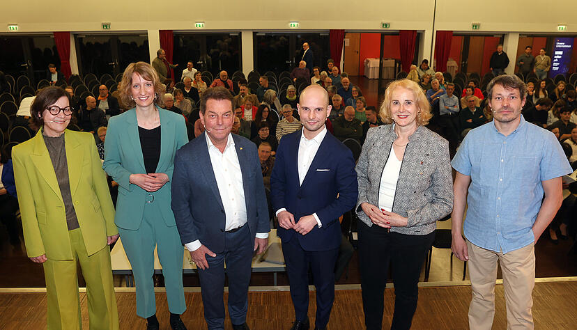 Direktkandidaten im Wahlkreis Neckarsulm (von links): Sibylle Riegger-Gnamm, Isabell Huber, Klaus Ranger, Alexander Hampo, Carola Wolle und Florian Vollert beim Stimme-Wahlforum in Untereisesheim.