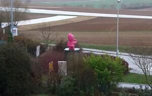 Der Karl in Flein hatte schon andere Streiche aushalten müssen - hier steht er auf einem Stromhäuschen. Die neue Tat geht aber definitiv zu weit. Foto: privat Der Karl in Flein hatte schon andere Streiche aushalten müssen - hier steht er auf einem Stromhäuschen. Die neue Tat geht aber definitiv zu weit. Foto: privat