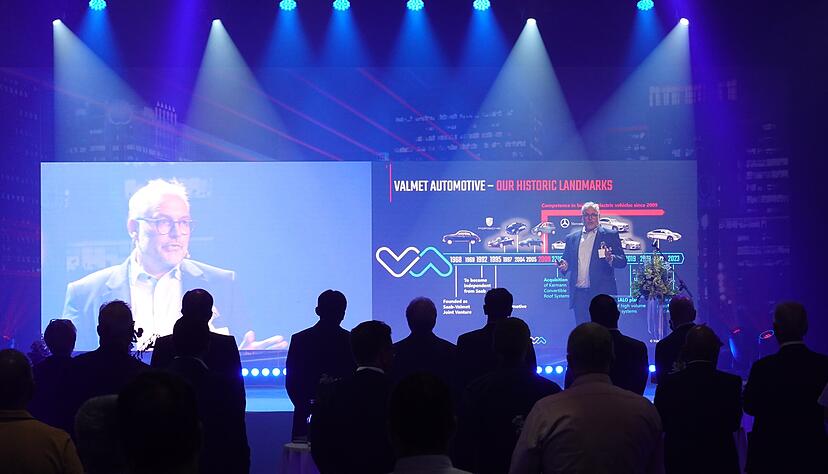 Er&ouml;ffnung des Werks mit Valmet-Automotive-Chef Olaf Bongwald (im Bild), Landesverkehrsminister Winfried Hermann und vielen Kunden und G&auml;sten.