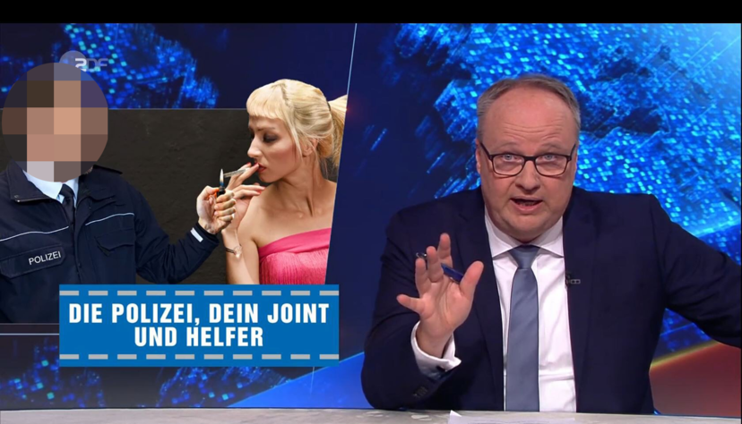 Die Bebilderung eines Beitrags in Oliver Welkes "heute show" finden einige im Heilbronner Polizeipräsidium nicht zum Lachen. Screenshot: HSt (Gesicht des Polizisten im Nachhinein gepixelt) Die Bebilderung eines Beitrags in Oliver Welkes "heute show" finden einige im Heilbronner Polizeipräsidium nicht zum Lachen. Screenshot: HSt (Gesicht des Polizisten im Nachhinein gepixelt)