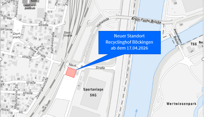 Die Karte zeigt die Lage des neuen Recyclinghofes in Heilbronn-Böckingen. Die Karte zeigt die Lage des neuen Recyclinghofes in Heilbronn-Böckingen.