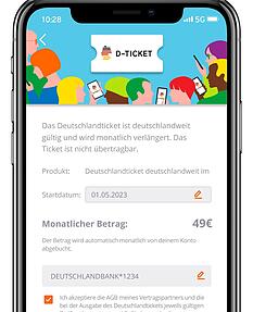 Eine Darstellung der Deutschlandticket-App von Hansecom.