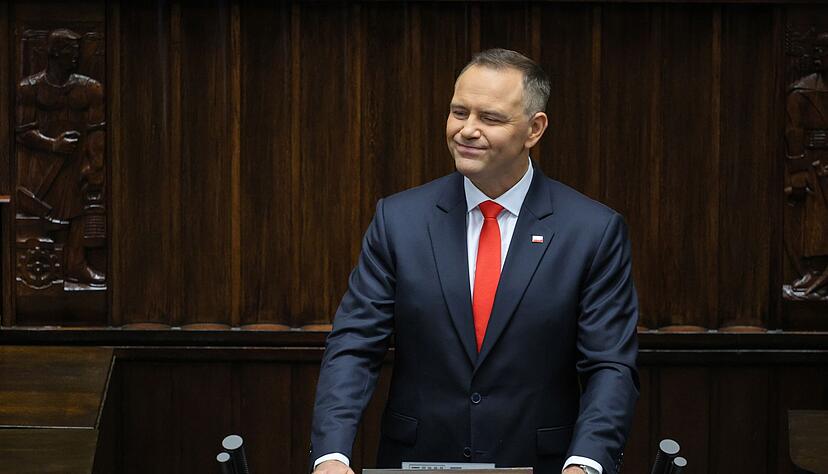 Polens neuer Pr&auml;sident Karol Nawrocki w&auml;hrend seiner Antrittsrede. (Foto aktuell)