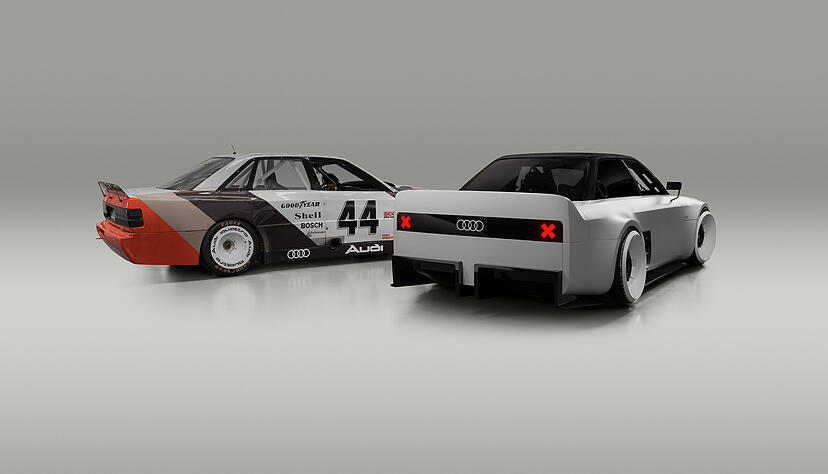 Als Inspiration diente den 14 Azubis auch der Rennwagen Audi 200 quattro Trans-Am (links). Markant am GT50 Concept sind unter anderem der mächtige Heckspoiler und die weit ausgestellten Radkästen. Als Inspiration diente den 14 Azubis auch der Rennwagen Audi 200 quattro Trans-Am (links). Markant am GT50 Concept sind unter anderem der mächtige Heckspoiler und die weit ausgestellten Radkästen.