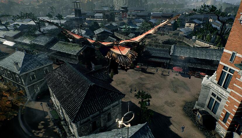 Samurai zur Luft: Auch geflogen wird in &laquo;Rise of the Ronin&raquo;, und zwar mit diesem selbstgebauten Flugdrachen mit Federn.