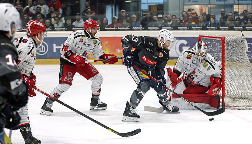 Gunars Skvorcovs (2.v.r.) ist mit den Heilbronner Falken im Playoff-Halbfinale an den Hannover Scorpions gescheitert.