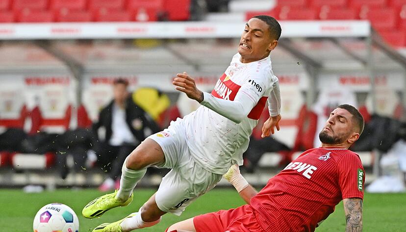 Abgegrätscht: Der VfB Stuttgart mit Torschütze Enzo Millot (oben) ist vom 1. FC Köln und Julian Chabot nach vier Bundesligasiegen in Serie ins Straucheln geraten. Abgegrätscht: Der VfB Stuttgart mit Torschütze Enzo Millot (oben) ist vom 1. FC Köln und Julian Chabot nach vier Bundesligasiegen in Serie ins Straucheln geraten.