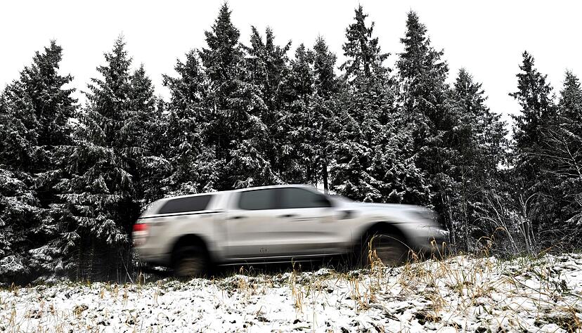 Auf dem Kahlen Asten im Sauerland wurden die ersten Tannen mit Schnee bedeckt.