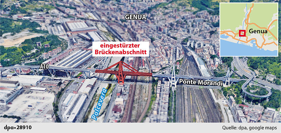 Autobahnbr&uuml;cke in Genua eingest&uuml;rzt