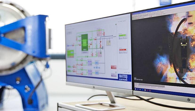 Ein Versuchsaufbau bei R. Stahl in Waldenburg: In Druckkammern werden Bauteile darauf getestet, wie sie auf Explosionen reagieren. Mit Hochgeschwindigkeitskameras werden die Ergebnisse dokumentiert.
Foto: R. Stahl