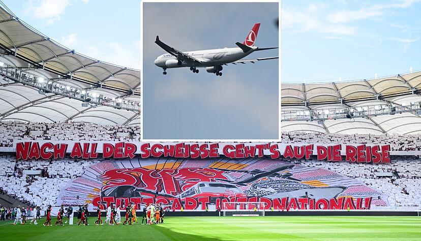 "VfBaway" hat mehrere Flugzeuge für Fans des VfB Stuttgart zum Champions-League-Spiel bei Real Madrid organisiert. "VfBaway" hat mehrere Flugzeuge für Fans des VfB Stuttgart zum Champions-League-Spiel bei Real Madrid organisiert.