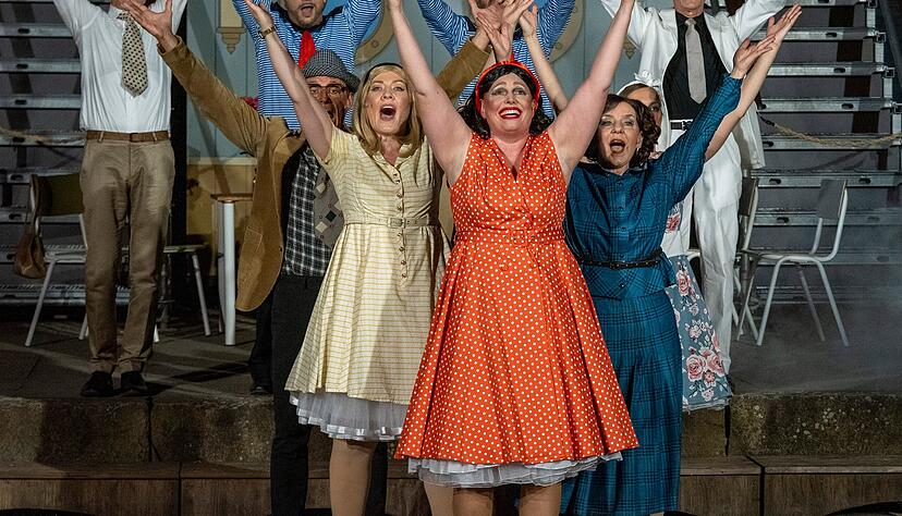 Das Ensemble der Burgfestspiele Stettenfels begeisterte bei der Aufführung des Schlager-Musicals "Petticoat und Minirock" auch mit Tanz und Gesang.