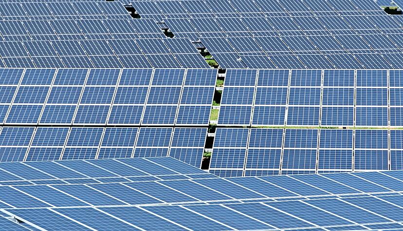 Werden zukünftig immer mehr zum gewohnten Ortsbild gehören: Tausende Solarzellen, die zu einer großen Freiflächen-Photovoltaikanlage werden.
Foto: Archiv/dpa