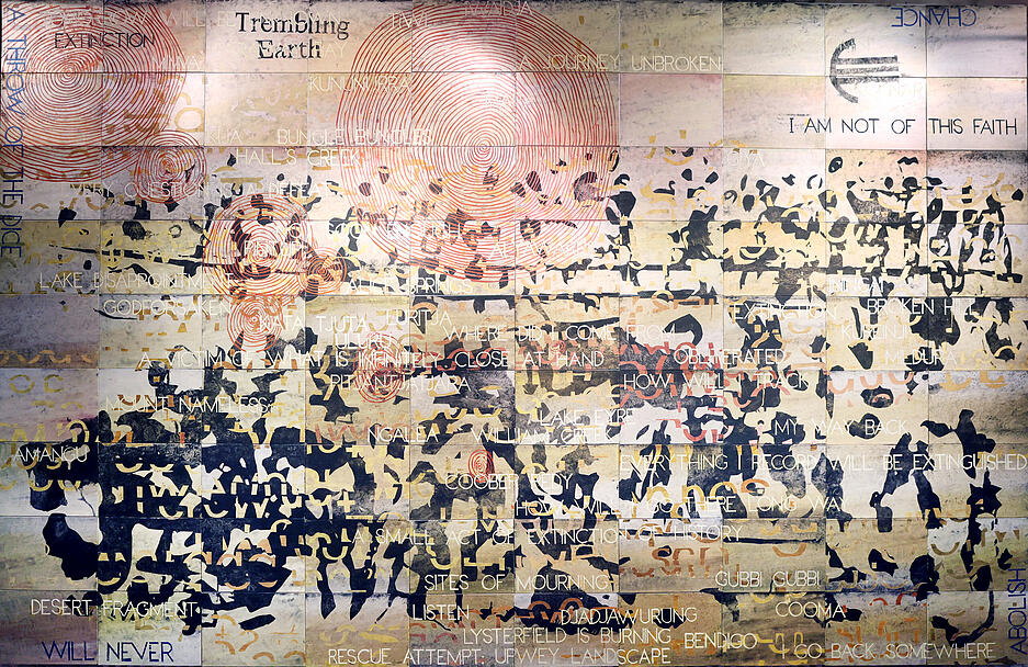 Aboriginale Motive und europäische Kunsttraditionen begegnen sich im „Wilden Paradies“.