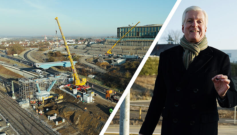 Chefredakteur Uwe Ralf Heer hat sich den Baufortschritt an der Haltestelle des Bad Friedrichshaller Schwarz-Campus angesehen.