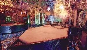 Viel Silberfolie, viel Licht: Ein Zimmer im Swinger-Club heißt &bdquo;Future Zone&ldquo;. Im Büffetraum ein paar Räume weiter wird in Dessous und Slip gegessen.Foto: privat