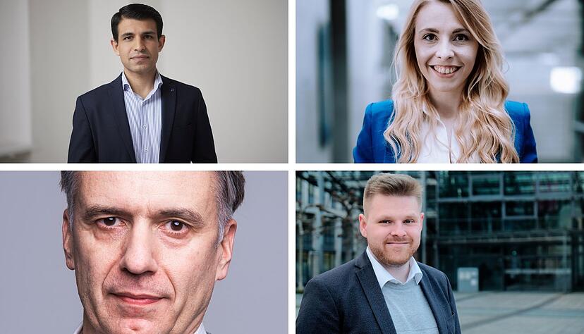 Mirwais Wafa( FDP), Marie-Sophie Lanig ( CDU), Dr. Marc Jongen (AfD) und Jeremy Tietz (SPD) bewerben sich aus der Region Heilbronn-Franken um ein EU-Mandat. Mirwais Wafa( FDP), Marie-Sophie Lanig ( CDU), Dr. Marc Jongen (AfD) und Jeremy Tietz (SPD) bewerben sich aus der Region Heilbronn-Franken um ein EU-Mandat.