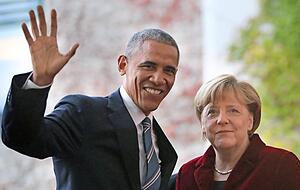 Mit dem damaligen US-Präsidenten Obama 2016 bei dessen Besuch in Berlin. Mit dem damaligen US-Präsidenten Obama 2016 bei dessen Besuch in Berlin.