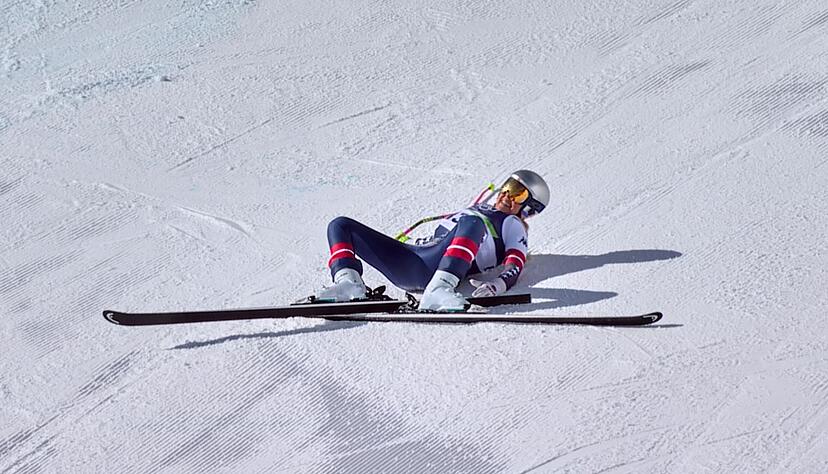 Nach ihrem Sturz blieb Vonn zun&auml;chst liegen und schrie vor Schmerzen.