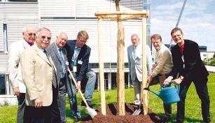Baumpflanzung: (von links) Otto Leidig, Hans Schülein, Friedrich Gebhardt, Bernhard Schork, Wilhelm Gebhardt, Giancarlo Rossi, Robert Goerge.Foto: Koppenhöfer