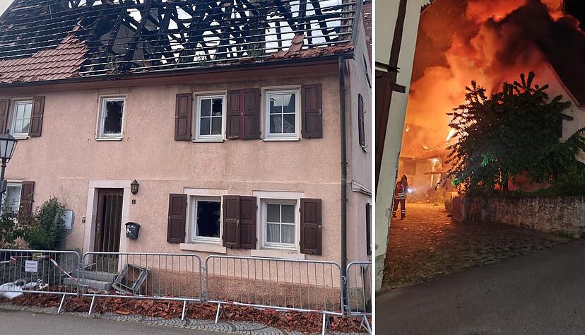 Knapp ein halbes Jahr nach dem verheerenden Feuer in Duttenberg (rechts) steht die Brandruine in der Ortsmitte noch immer. Knapp ein halbes Jahr nach dem verheerenden Feuer in Duttenberg (rechts) steht die Brandruine in der Ortsmitte noch immer.