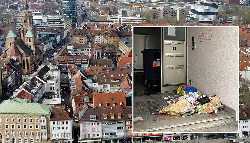 Schon seit Monaten lagert Müll am Eingang neben der ehemaligen Sparkassenfiliale in der Heilbronner Paulinenstraße (kleines Foto). Eine "Müllpolizei" soll künftig für mehr Sauberkeit sorgen. Schon seit Monaten lagert Müll am Eingang neben der ehemaligen Sparkassenfiliale in der Heilbronner Paulinenstraße (kleines Foto). Eine "Müllpolizei" soll künftig für mehr Sauberkeit sorgen.