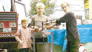 &bdquo;Wir machen es wie die Gro&szlig;en&ldquo;, sagen Pascal Brixner, Clemens Schmidt und Lukas Brixner (von links). Sie pressen Trauben, um sich etwas zu verdienen.