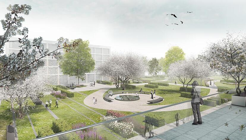 Der neue Stadtgarten soll von der Fläche her größer werden als die bisherige Anlage. Animation: Glück Landschaftsarchitektur Der neue Stadtgarten soll von der Fläche her größer werden als die bisherige Anlage. Animation: Glück Landschaftsarchitektur