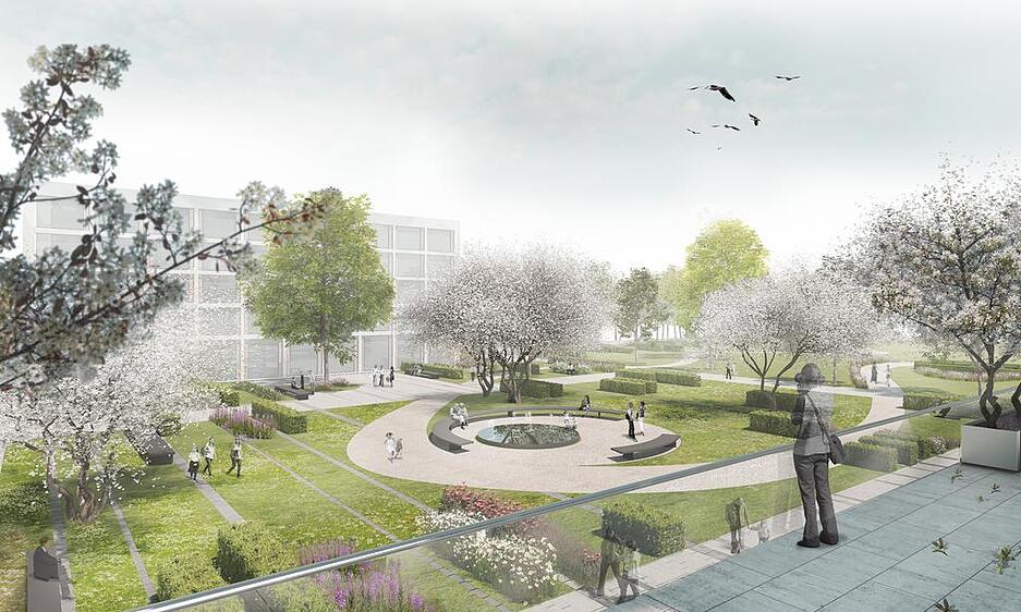Der neue Stadtgarten soll von der Fläche her größer werden als die bisherige Anlage. Animation: Glück Landschaftsarchitektur Der neue Stadtgarten soll von der Fläche her größer werden als die bisherige Anlage. Animation: Glück Landschaftsarchitektur