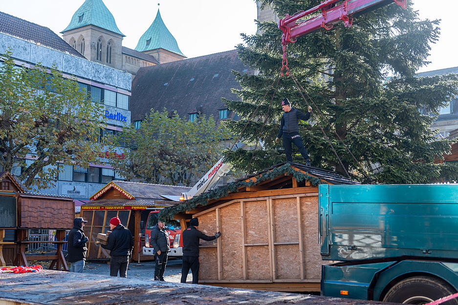 Die große Tanne auf dem Marktplatz wurde bereits vor einigen Tagen aufgestellt.