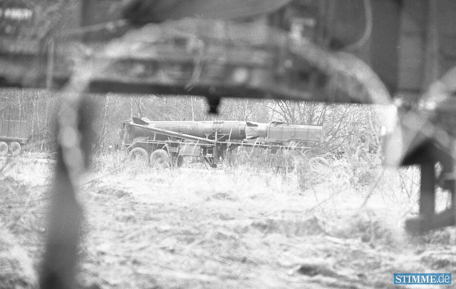 Das Stimme-Foto vom 19. Juli 1984 zeigt eine Pershing-Rakete auf der Heilbronner Waldheide.