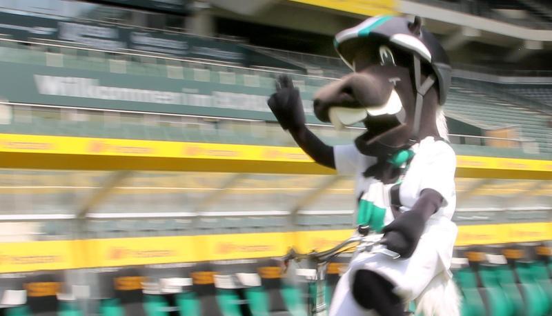 Wer im Kostüm von Maskottchen Jünter steckt wird bei Borussia Mönchengladbach nicht verraten. Foto: Roland Weihrauch