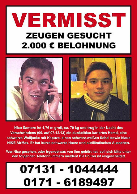 Mit diesem Flugblatt wird nach dem Vermissten gesucht.