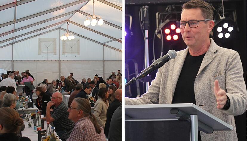 Harald Feist, Geschäftsführer der Rund ums Haus GmbH, sprach bei der Jubiläumsfeier zu den geladenen Gästen im Zelt. Harald Feist, Geschäftsführer der Rund ums Haus GmbH, sprach bei der Jubiläumsfeier zu den geladenen Gästen im Zelt.