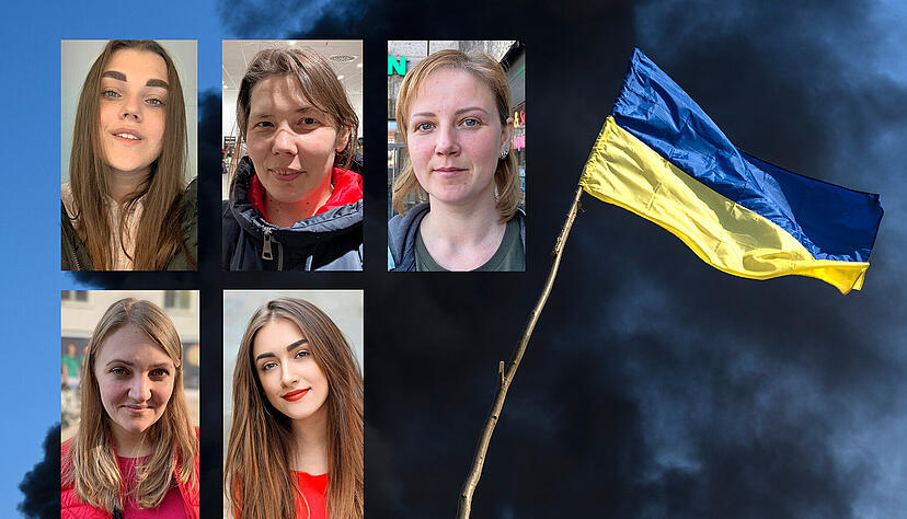 Fünf Frauen, die aus der Ukraine geflüchtet sind, berichten über ihre Situation. Fotos: Kümmerle, Kinkopf, dpa