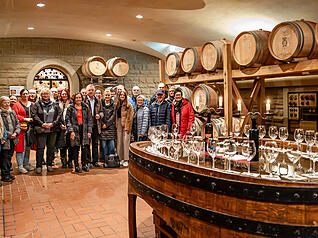 Stimmungsvoller Wein-Quiz-Siegerabend im Schatzkeller der F&uuml;rstenfass-Weinkellerei Hohenlohe.