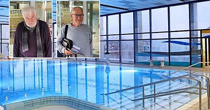 Dieter Klemm (kleines Foto links) und Peter Merz vor dem Eingang des Rappsodie.