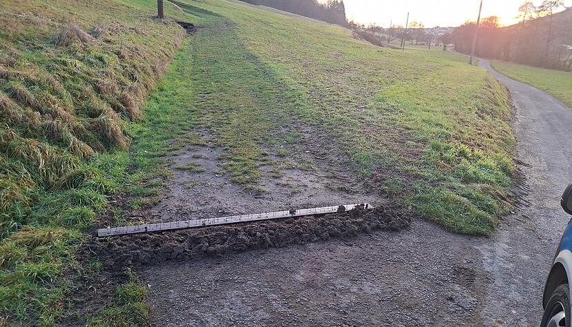 Dieses Nagelbrett hat eine unbekannte Person auf einem Feldweg in Jettenbach platziert. Dieses Nagelbrett hat eine unbekannte Person auf einem Feldweg in Jettenbach platziert.