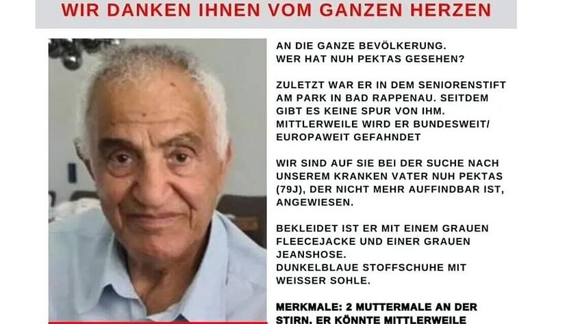 Mit diesen Plakat suchte die Familie nach dem Bad Rappenauer Nuh Pekta.
