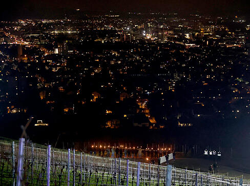 Der Heilbronner Wartberg sind am 4. Dezember die Lichter der Fackelmahnwache zu sehen. Der Heilbronner Wartberg sind am 4. Dezember die Lichter der Fackelmahnwache zu sehen.