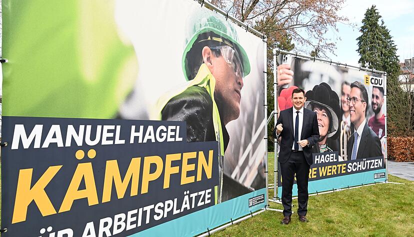 Die Plakate sollen Manuel Hagel vor allem als Mann aus der Mitte der Gesellschaft zeigen.